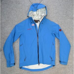 Mammut Drytech Premium Jacket Mens Small Blue Hooded Waterproof Shell Rain